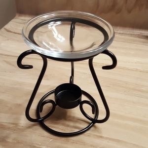 warmer, glass and metal stand